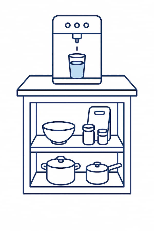 Disegno schematico che rappresenta il dispenser Clik Soda da installare sopra il piano cucina