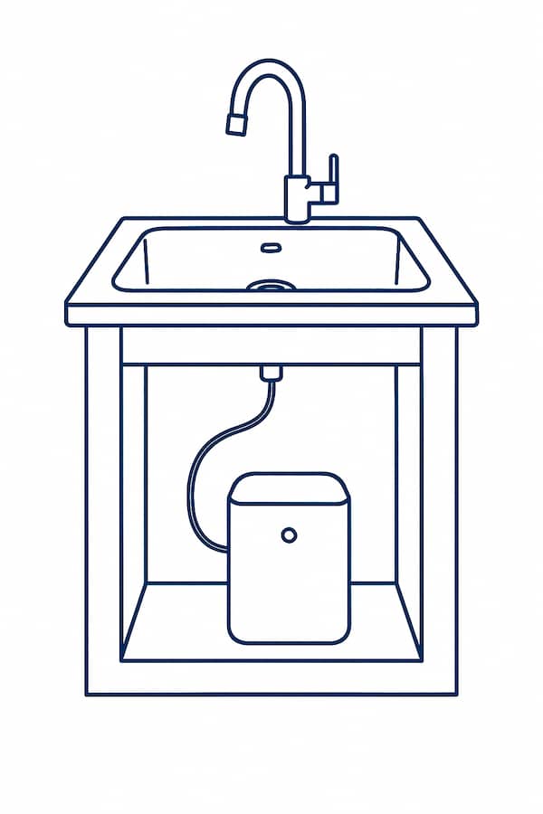 Disegno schematico che rappresenta il dispenser Clik Soda da installare sotto il lavello